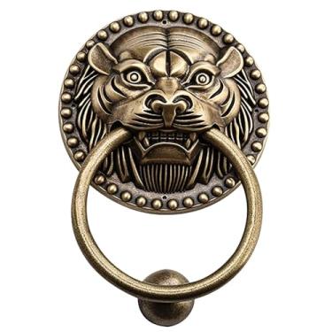 Imagem de TsoLay Aldravas de porta de leão de latão sólido aldrava de metal vintage porta de madeira pátio anel de puxar de cobre acessórios de porta duráveis para porta de madeira