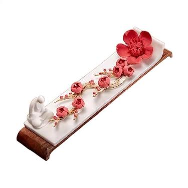 Imagem de porta-vara de incenso Queimador de incenso cerâmica requintada em forma flor linha Zen interior bandeja chassi madeira(D)