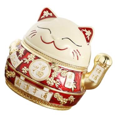 Imagem de FAVOMOTO Cinzeiro decorativo de gato da sorte com tampa para suporte de mesa em casa e escritório, uso interno, multifuncional, pequeno item, recipiente, fofo, ornamento Feng Shui