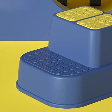 Imagem de POCREATION Banquinho para Banheiro, Banquinho de Plástico Antiderrapante para Bebês e Crianças, Com Estrutura Resistente e Prevenção de Tombamento (Azul 2 camadas)