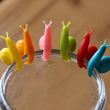 Imagem de Clipes de silicone para saquinhos de chá de caracol - lindos suportes de borda de copo coloridos para saquinhos de chá, pacote com 6 (coloridos)