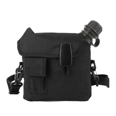 Imagem de Asixxsix Kit de Garrafa de água Ao Ar Livre, Garrafa de água Plana Portátil de Grande Capacidade de 1,5L Com Bolso de Gancho e Laço e Fivela Em Forma de D para Acampamento, Caminhada, (Preto)