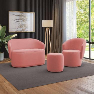 Imagem de Sofá Namoradeira Com Poltrona E Puff Orgânico Sala Malu Suede M11 - D`rossi Rose