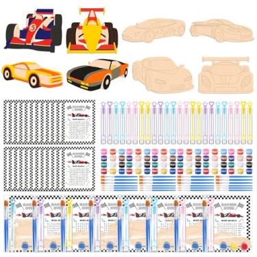 Imagem de VioraWhite 24 Set Birthday Party Favor Craft Include 24 Pcs DIY Wooden Painting Art Kit 24 Pcs Bubble Wand 24 Gift Card Wood Coloring Paint Gift Bulk for Classrooms Supplies (Pine Wood Cart)