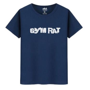 Imagem de Camiseta Masculina Casual Algodão Fio Penteado GYM RAT, Azul, XGG