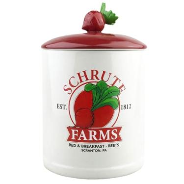 Imagem de Silver Buffalo The Office Schrute Farms Est. 1812 Pote de cerâmica grande para biscoitos, 24,5 cm (altura) x 17,8 cm (diâmetro)
