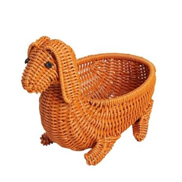 Imagem de Baoblaze Cesto de vime leve em formato de animal para decoração de casa, cesto para legumes em imitação de rattan, ideal para mesa de centro, sala de estar e, Cachorro