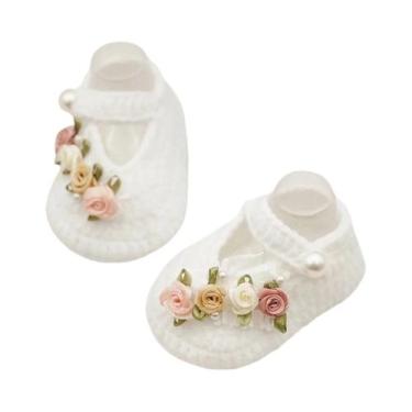Imagem de Sapatos De Batismo Elegantes Para Menina Bebê Em Crochê Branco, Botinh