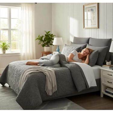 Imagem de Conjunto de colcha cinza clássico de 3 peças, decoração de casa, conjunto de colcha de verão e outono, conjunto de cama para todas as estações, presente para mamãe/irmã/avó (cinza, king (224 x 264 cm)