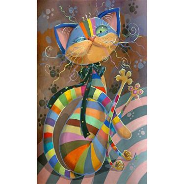 Imagem de Kit 5D DIY Gato Dançando Mosaico de Strass Bordado Ponto Arte Decoração Parede Residencial com Tela em Alta Definição Resina Ferramentas Auxílio Ótimo