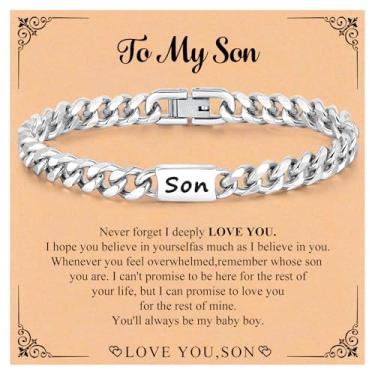 Imagem de Pulseira de aço inoxidável, presente para homens, pai, filho, 7 mm de largura, pulseira masculina cubana grossa, corrente de elos sólidos, clássica, hip hop, empilhamento em camadas, grossas, joias