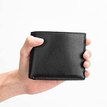 Imagem de Carteira masculina fina de couro geniune com porta-moedas, carteira minimalista dobrável masculina com porta-cartão de crédito, Preto, Clássico