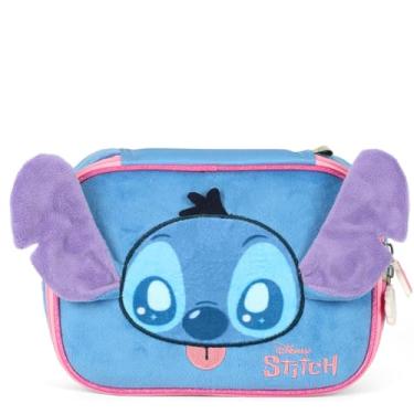 Imagem de Luxcel Estojo Box Escolar Disney Stitch, Azul, Poliéster Peluciado, 100 Pens, Aplique Orelhinha 3D, 21x15x6cm