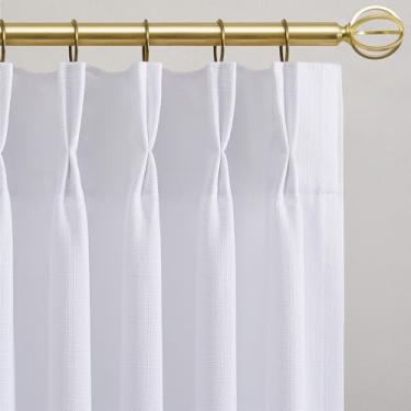 Imagem de Cortinas transparentes plissadas de linho branco extralongas de 104 polegadas para quarto, cortinas semitransparentes com filtragem de luz para sala de estar, painéis de cortina escurecidos boho