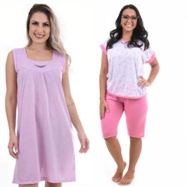 Imagem de Kit 2 Pijamas Camisola e Pescador Confortável - Prikéta Pijamas, Cores