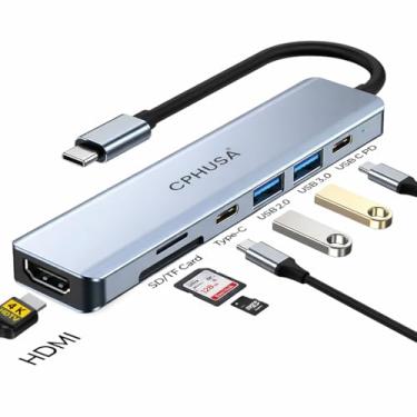 Imagem de Adaptador multiportas USB-C Hub 7 em 1 – 4K @ 30Hz HDMI, USB 3.0, USB 2.0, carregamento PD 100W, leitor de cartão SD/TF – Estação de ancoragem USB-C para dispositivos MacBook Pro/Air, Chromebook, Dell