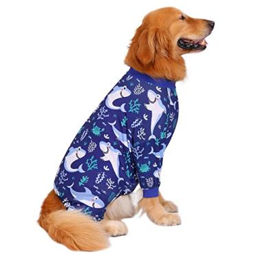 Imagem de HDE Pijama de cachorro macacão de uma peça leve pijama de cachorro camisa para cães M-3GG tubarões - 2GG