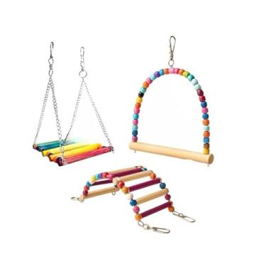 Imagem de Balanços Corrente Coloridos + Ponte + Balança - Poleiro - Para - Calopsita, Periquito Aves