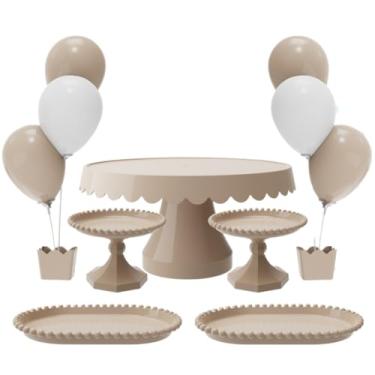 Imagem de Kit com 1 Boleira Plus, 2 Mini Boleira Pérola, 2 Bandeja Pérola e 2 Suporte p/Balões c/ 3 Hastes(BG - BEGE)