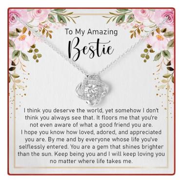 Imagem de Jewelayer Colar To My Amazing Bestie Friendship, para melhor amiga, presente de amizade, presente de aniversário para mulheres, joias de amizade de longa distância, colar de nó de amor para mulheres
