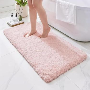 Imagem de Ruggnovea Tapetes de banheiro luxuosos rosa 61 x 121 cm, tapete de banho de microfibra felpudo ultra grosso, antiderrapante, tapete de banho absorvente, lavável para banheiro, tapete de banho para
