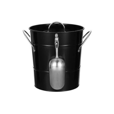 Imagem de Balde de gelo de aço inoxidável com tampa Balde de gelo portátil champanhe cerveja balde de gelo de alta cor balde de gelo vinho cerveja champanhe balde (preto)
