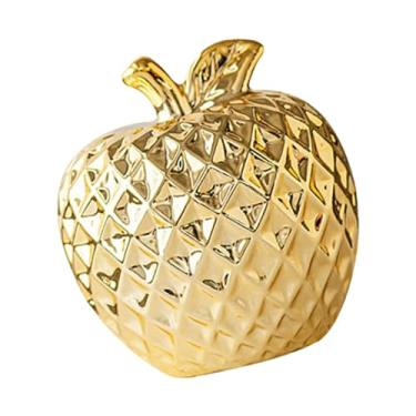 Imagem de Wswqop Estátua de Maçã em Cerâmica para Mesa, Ornamento Decorativo Simples, Escultura de Fruta para Sala de Estar, Escritório, Prateleira, Presente de Natal, ouro, Tamanho real