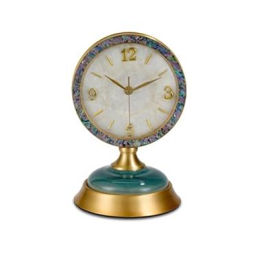 Imagem de KEG801302 Relógio de mesa para decoração de casa, sala de estar, relógio de mesa em latão, lente de vidro HD, fácil de ler, adequado para quarto, cozinha, sala de estar, escritório e bancada
