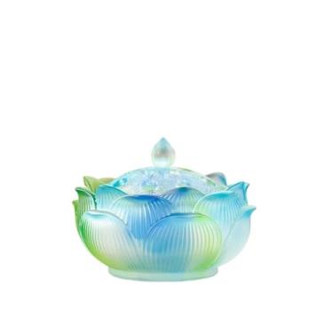 Imagem de Queimador de incenso de lótus vitrificado decorativo para cone de incenso e incenso de bobina para ioga no escritório e apanhador de cinzas em casa (azul)