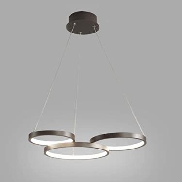 Imagem de Luminária pendente moderna com anel de LED para mesa de jantar, dimerizável com controle remoto, altura ajustável, ideal para sala de estar, sala de jantar, escritório e quarto (3 anéis/34W)