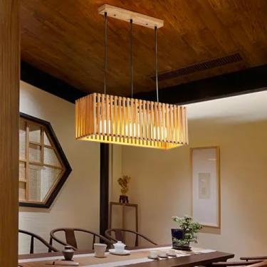 Imagem de Lustre de madeira com soquete E27, luminária pendente moderna e minimalista para mesa de jantar, sala de estar, bar, ilha de cozinha, altura ajustável, com lâmpada LED branca quente (3 lâmpa