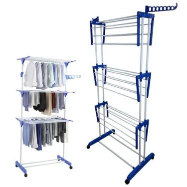 Imagem de Dobrável Roupas Varal Retrátil Compacto Aço 3 Andares Seca Fácil - Oás