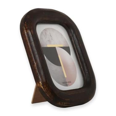 Imagem de EDZZEL Moldura de madeira genuína feita à mão, 12 x 17 cm, com cantos arredondados – Moldura rústica de madeira maciça com acabamento em nogueira escura – decoração artesanal de mesa e parede, feita à