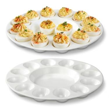 Imagem de Potchen Bandeja de cerâmica para ovos cozidos de Páscoa, 26 cm, comporta 12 furos de porcelana branca, recipientes para servir ovos cozidos, sobremesas para máquina de lavar louça, micro-ondas