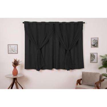 Imagem de Cortina Com Blackout Janela Varios Tamanhos Sala/Quarto Blackout PVC com Tecido (Preto,2,80 X 1,80)