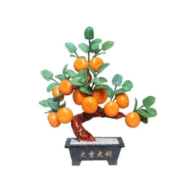 Imagem de Bonsai artificial de jade com 12 frutas, enfeite de árvore de tangerina, decoração de plantas falsas para casa, mesa, escritório, árvore de bonsai artificial