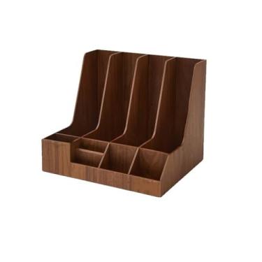 Imagem de Escritório Organizador de arquivos mesa com compartimentos verticais multifuncionais para revistas e literatura em papel Organizador de mesa(Brown)
