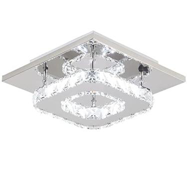 Imagem de Lustre moderno de cristal com LED, luminária retangular para hall de entrada, varanda, sala de jantar e sala de estar, 3000-6000K (Tamanho: Luz branca, Cor: Cromado)
