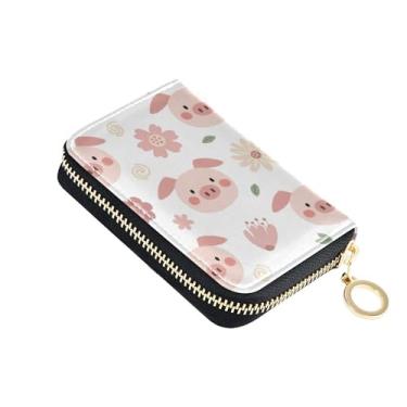 Imagem de Burbuja Porcos porta-cartão de crédito para mulheres e homens, bloqueio RFID, carteira de couro sanfonada com zíper, 11 compartimentos