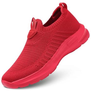 Imagem de Tênis de caminhada masculino, leve, malha respiratória, tênis de corrida, sem cadarço, moderno, confortável, academia, treino, Zapatos de Hombre, Vermelho, 37