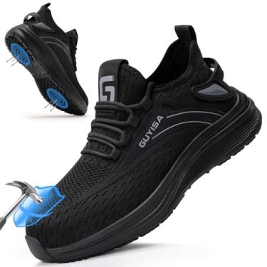 Imagem de LAoutun Sapatos masculinos com bico de aço para trabalho, tênis de segurança, confortável, leve, à prova de perfuração, sem fecho, indestrutível, para trabalho de construção, 3151-preto, 38