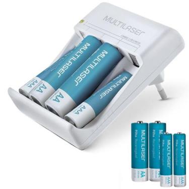 Imagem de Kit Carregador De Pilhas + 8 (aa/aaa) Pilhas Recarregáveis 2500mah - M