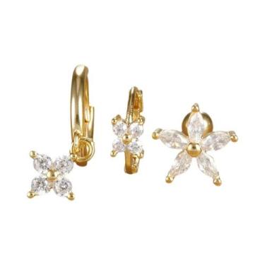 Imagem de Conjunto De Brincos De Argola Pequenos De Aço Inoxidável Com Zircônia 