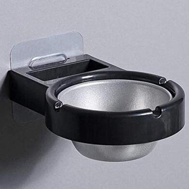 Imagem de Cinzeiro de aço inoxidável Abs, cinzeiro de cigarro com suporte de carga dividido, suporte de bandeja de cinzeiro sem perfuração, cinzeiros à prova de umidade para banheiro banheiro cozinha bar (preto