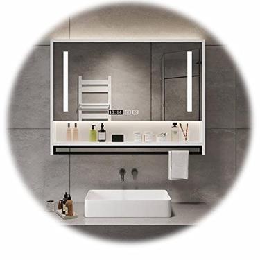 Imagem de Armário de parede de banheiro LED com espelho iluminado espelho de maquiagem armários de remédios de banheiro com grande armazenamento 91.4*76.2 cm, 81.3*76.2 cm, 71.1*76.2 cm, 61.0*76.2 cm (cor: