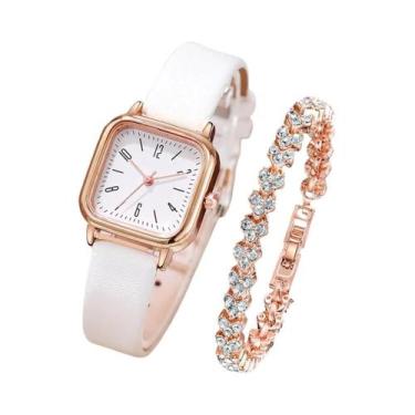 Imagem de Conjunto De Relógio De Moda Feminino Com 2 Peças, Pulseira De Couro, B