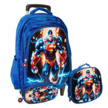 Imagem de Kit Mochila Infantil Escolar Rodinha Menino Super Herói 3D - Plike