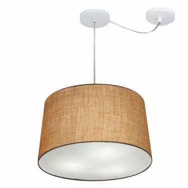 Imagem de Lustre Pendente Cone Com Desvio De Centro Vivare Md-4281 Cúpula Em Tecido 40x45cm - Bivolt Palha 127/220v