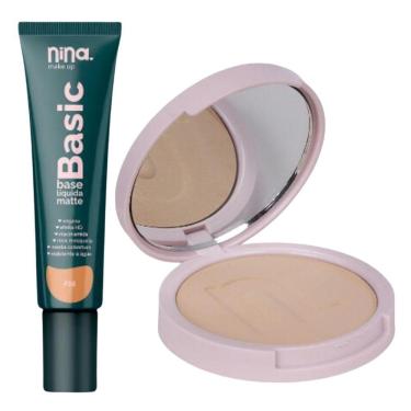 Imagem de Kit Nina Makeup Base Líquida Basic+pó Compacto Instant Cor 3
