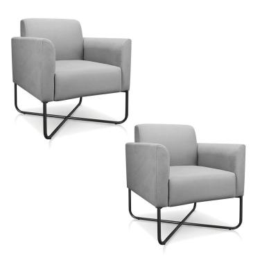 Imagem de Kit 02 Poltronas Marisa Suede Cinza Base X Industrial Preta